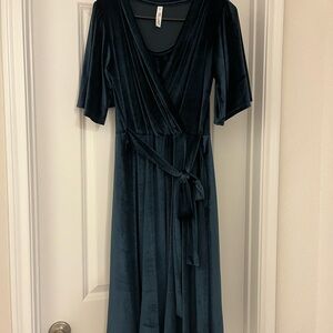Latched Mama Teal Velour Nursing/Maternity Midi Faux Wrap Dress
